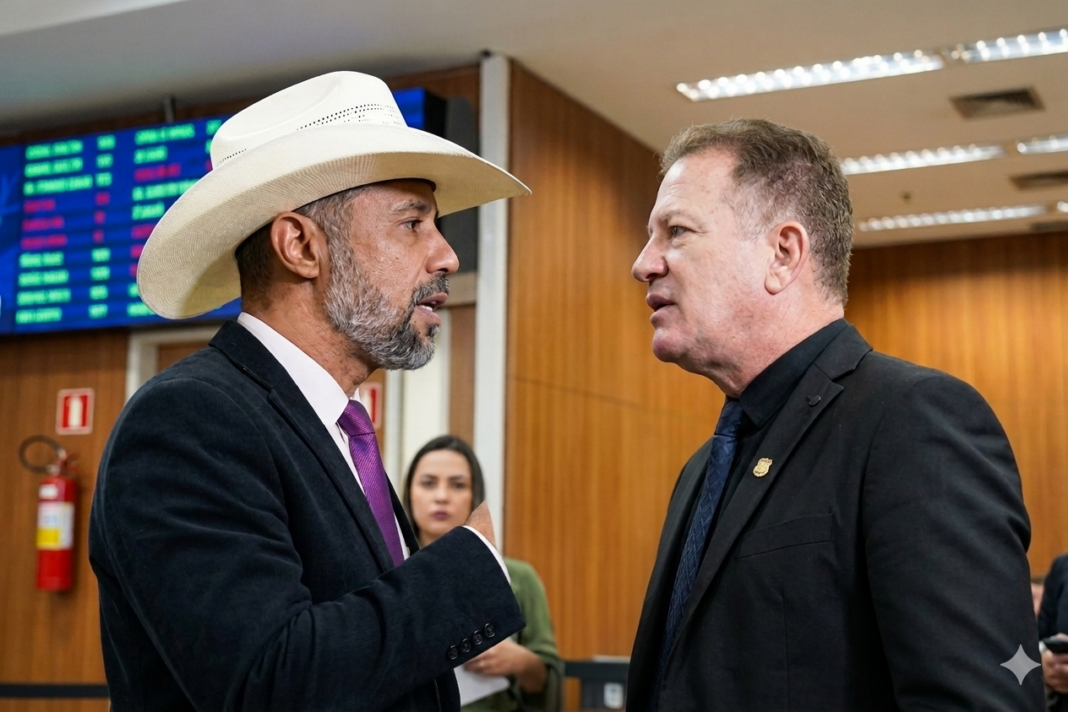 (Imagem editada com IA) Racha no PL-GO: “Vagabundo, safado”, dispara Major Araújo contra Amauri Ribeiro em sessão na Assembleia